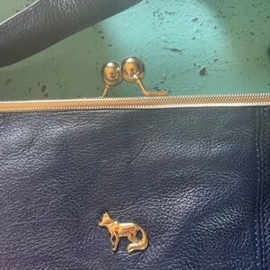 Emma Fox Black Leather Hobo Bag with Gold Accents